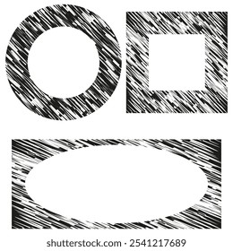 Rounded shapes hatch. Abstract black pattern. Vector graphic outline. Geometric elements.