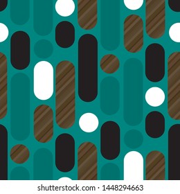 Rounded shapes laconic retro 50s wood texture and emerald green seamless pattern. Vertical trendy long oval repeatable motif for fabric, textile, wrap, surface, web and print design. 