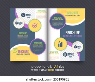 Rounded Shapes Style Bi-Fold Brochure Template. Corporate Leaflet, Cover Design