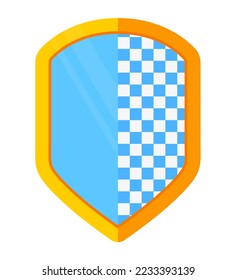 Rounded shield - modern flat design style single isolated image. Knights coats of arms and heraldry. Historical accessories, family heirlooms in blue and yellow color. Heritage and legacy idea