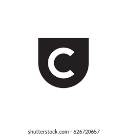 rounded shield shape c logo, Initial logo uc, cu, c inside u letter, negative space logo black