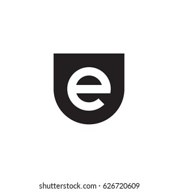 rounded shield shape e logo, Initial logo ue, eu, e inside u letter, negative space logo black