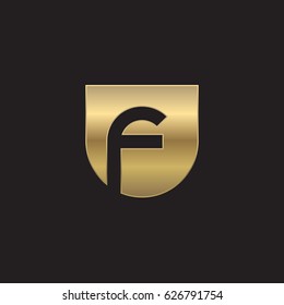 rounded shield shape f logo, Initial logo uf, fu, f inside u letter, negative space logo gold