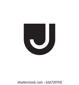 rounded shield shape j logo, Initial logo uj, ju, j inside u letter, negative space logo black