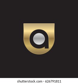 rounded shield shape a logo, Initial logo ua, au, a inside u letter, negative space logo gold silver