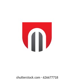 rounded shield shape m logo, Initial logo um, mu, m inside u letter, negative space logo red gray