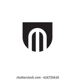 rounded shield shape m logo, Initial logo um, mu, m inside u letter, negative space logo black