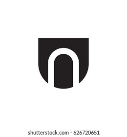 rounded shield shape n logo, Initial logo un, nu, n inside u letter, negative space logo black