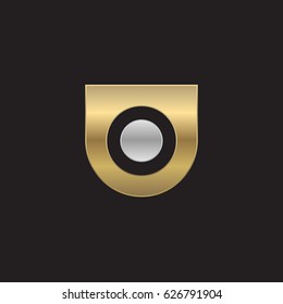 rounded shield shape o logo, Initial logo uo, ou, o inside u letter, negative space logo gold silver