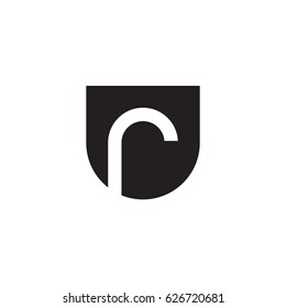 rounded shield shape r logo, Initial logo ur, ru, r inside u letter, negative space logo black