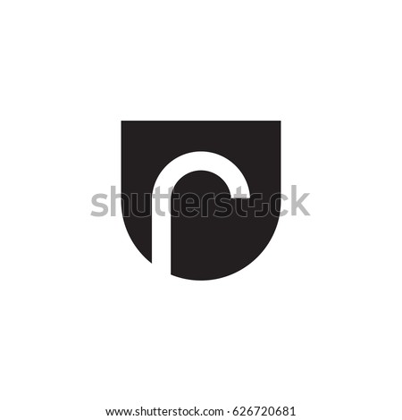 rounded shield shape r logo, Initial logo ur, ru, r inside u letter, negative space logo black