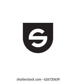 rounded shield shape s logo, Initial logo us, su, s inside u letter, negative space logo black