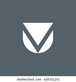 rounded shield shape v logo, Initial logo uv, vu, v inside u letter, negative space logo white gray background