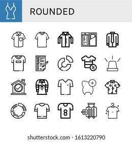 rounded simple icons set. Contains such icons as Shirt, Tshirt, Check, Checking, Pie chart, Emergency, T shirt, Check in, can be used for web, mobile and logo
