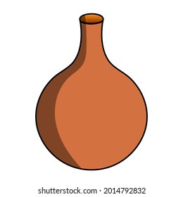 Rounded Small Brown Vase Vector Illustration Isolated on White Background.