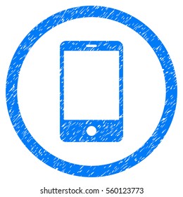 Rounded Smartphone rubber seal stamp watermark. Icon symbol inside circle with grunge design and unclean texture. Unclean vector blue sticker.