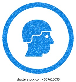 Rounded Soldier Helmet rubber seal stamp watermark. Icon symbol inside circle with grunge design and dirty texture. Unclean vector blue sign.