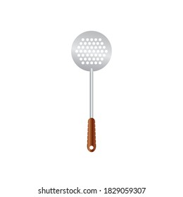 Rounded Spatula vector illustration isoalted on white background. Slotted spoon. Metal tool for frying with wooden handle. Suitable for 3d Realistic Mockup. 7/35