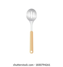 Rounded Spatula vector illustration isoalted on white background. Metal tool for cooking with wooden handle. Suitable for 3d Realistic Mockup. 15/35