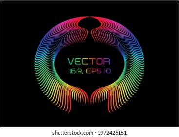 Rounded spectrum colorful frame. Isolated on black background. Vector illustration.
