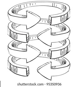 Rounded spiral arrows .Hand drawing sketch vector icon
