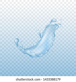 Rounded splash of pure blue water in realistic style, vector illustration isolated on transparent background. Template of aqua liquid in motion, dynamic water splashing