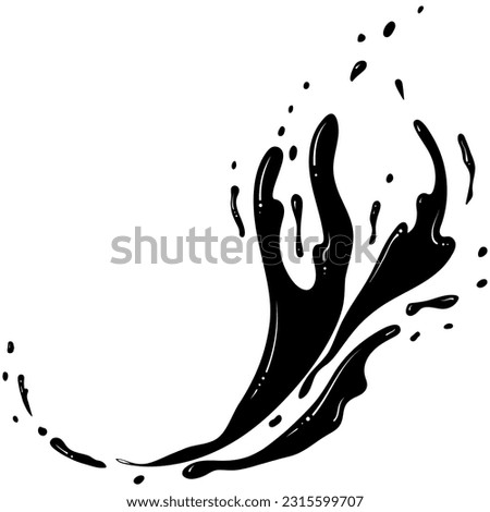 Rounded splashes of ink, water or paint. Spray of fountain. Silhouette splashes of fluid. Black vector illustration in hand drawn style. Splash water motion. Abstract shapes