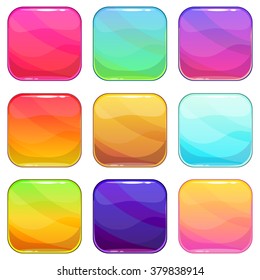 Rounded square app icons template set, colorful vector glossy buttons, isolated on white