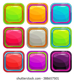 Rounded square app icons template set, colorful bright vector glossy buttons, isolated on white