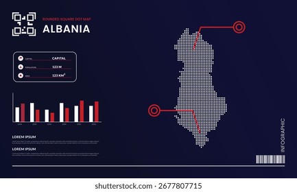 Mapa de puntos cuadrados redondeados de Albania con presentación infográfica Uso de Plantilla para elemento de diseño