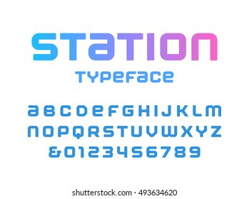 Rounded square font. Vector alphabet with latin letters and numbers.