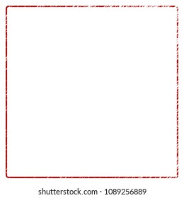 Rounded square frame distress textured template. Vector draft element with grainy design and dust texture in red color. Designed for overlay watermarks and rubber seal imitations.