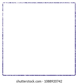 Rounded square frame grunge textured template. Vector draft element with grainy design and dust texture in blue color. Designed for overlay watermarks and rubber seal imitations.