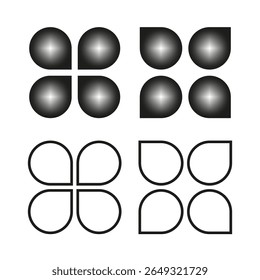 Rounded square icons. Glossy matte contrast. Minimalist Vector set. Simple black white.