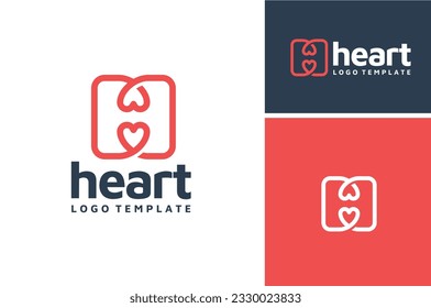 Rounded Square Initial Letter H Heart Health Happy Happiness Humanity with Love Shape Simple Line Art logo design