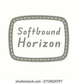 Um rótulo quadrado arredondado com contorno costurado e título manuscrito horizonte de softbound.