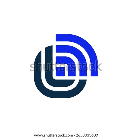 A rounded square logo with abstract blue lines representing wireless signals or connectivity, combined with a dark blue 