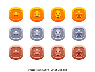 Rounded square patent set. Gold, silver and bronze. Flat 3d effect, flat design.