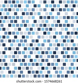 Rounded square pattern. Seamless vector background - blue, gray and white squares on white backdrop