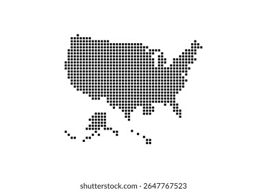 Rounded Square pattern of USA map. America map in flat design. US halftone pattern, isolated vector