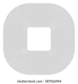 Rounded square shape. Zigzag lines texture. Abstract backdrop.  Vector art.