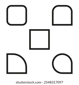 Rounded square shapes. Geometric outline icons. Simple vector forms. Abstract black design.