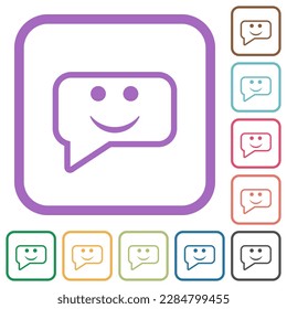 Rounded square smiling chat bubble outline simple icons in color rounded square frames on white background