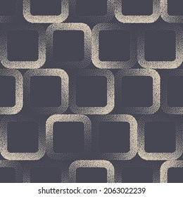 Rounded Square Stippled Seamless Pattern Geometric Vector Abstract Background. Hand Drawn Tileable Aesthetic Texture Dotted Square Frames Repetitive Wallpaper. Halftone Retro Colors Art Illustration
