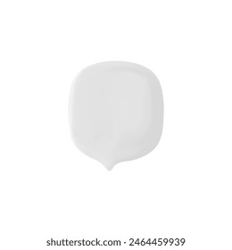 Rounded square white speech bubble with a centered tail. Vector illustration of a 3D speech bubble icon with smooth surfaces and realistic shadows. Ideal for chat, communication, and messaging designs