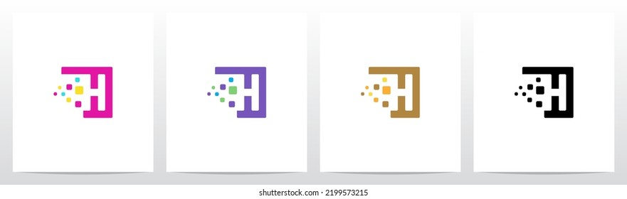  Rounded Squares And Negative Space Letter Logo Design H