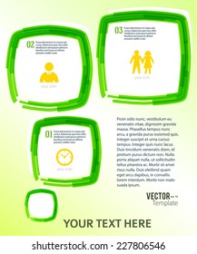 Rounded squares with paint stripes and space place for your text on watercolor green background. Vector illustration EPS 10 for info-graphic web banner, presentation template, new product newsletters
