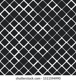 Rounded squares rhombuses seamless pattern. Monochrome vector random chaotic mesh texture