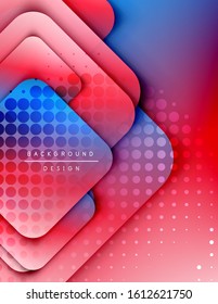 Los cuadrados redondeados forman el fondo abstracto geométrico de la composición. efectos de sombra 3D y gradientes de fluido. Formularios superpuestos modernos. Ilustración vectorial para papel de escritorio, pancarta, fondo, tarjeta, libro