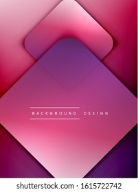 Los cuadrados redondeados forman el fondo abstracto geométrico de la composición. efectos de sombra 3D y gradientes de fluido. Formularios superpuestos modernos. Ilustración vectorial para papel de escritorio, pancarta, fondo, tarjeta, libro